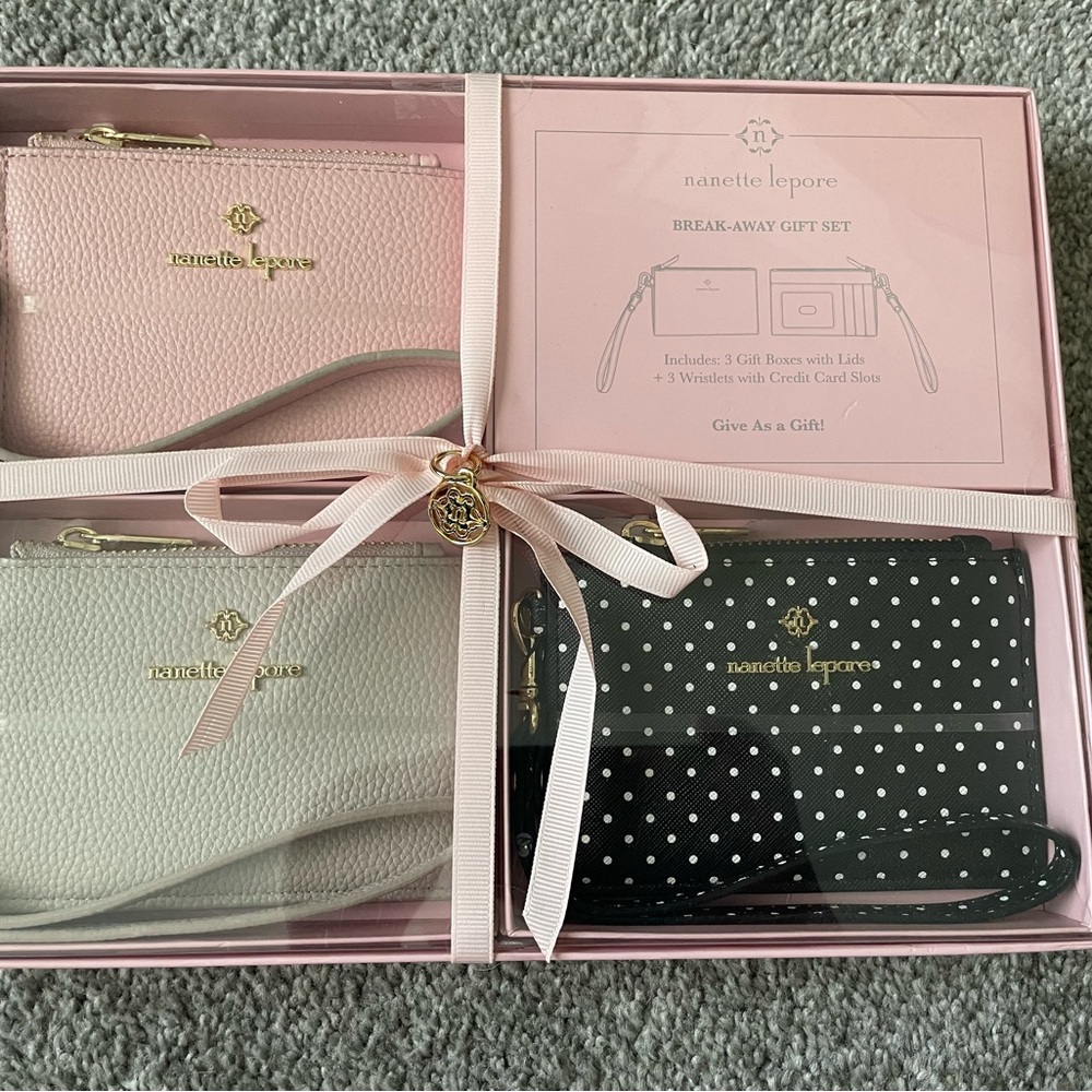 Nanette Lepore Pink, White, and Black Wallet Set